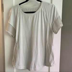 White lululemon tee with mesh paneling size 10